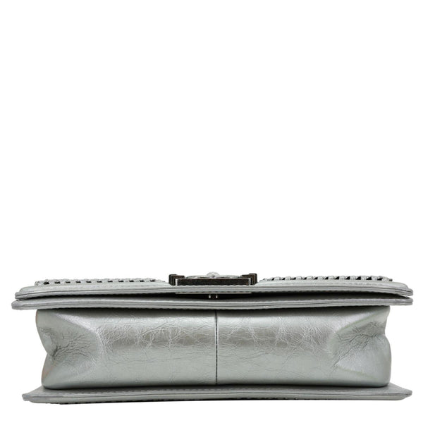CHANEL Boy Flap Quilted Lambskin Leather Chain Around Top Handle Crossbody Bag Grey