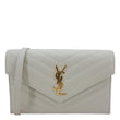 YVES SAINT LAURENT Cassandre Envelope Chevron Grain De Poudre Leather Chain Wallet Off White