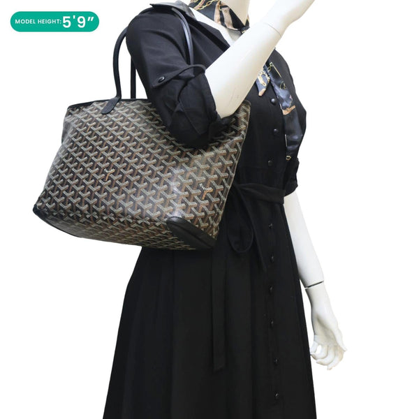 GOYARD Artois PM Chevron Print Coated Canvas Tote Bag Black