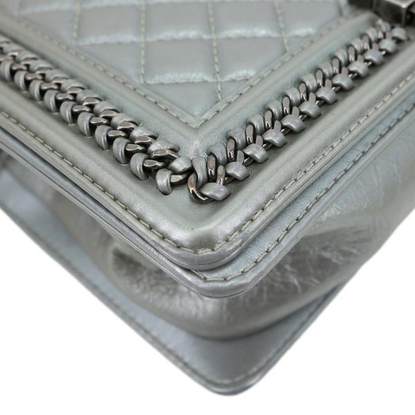 CHANEL Boy Flap Quilted Lambskin Leather Chain Around Top Handle Crossbody Bag Grey