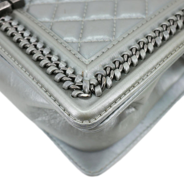 CHANEL Boy Flap Quilted Lambskin Leather Chain Around Top Handle Crossbody Bag Grey