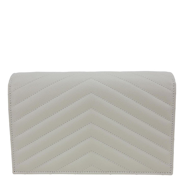 YVES SAINT LAURENT Cassandre Envelope Chevron Grain De Poudre Leather Chain Wallet Off White