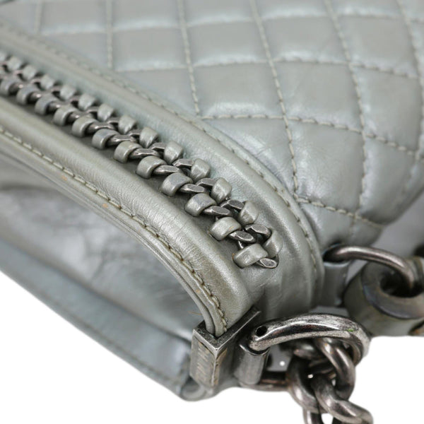 CHANEL Boy Flap Quilted Lambskin Leather Chain Around Top Handle Crossbody Bag Grey