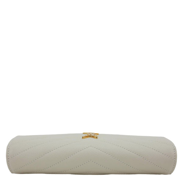 YVES SAINT LAURENT Cassandre Envelope Chevron Grain De Poudre Leather Chain Wallet Off White