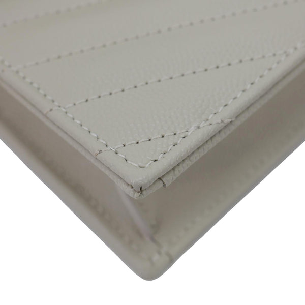 YVES SAINT LAURENT Cassandre Envelope Chevron Grain De Poudre Leather Chain Wallet Off White