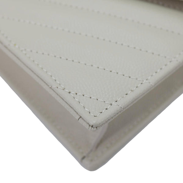 YVES SAINT LAURENT Cassandre Envelope Chevron Grain De Poudre Leather Chain Wallet Off White