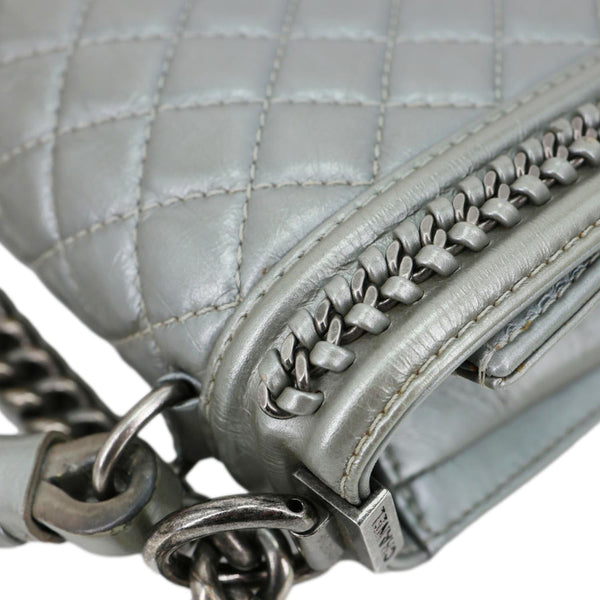 CHANEL Boy Flap Quilted Lambskin Leather Chain Around Top Handle Crossbody Bag Grey