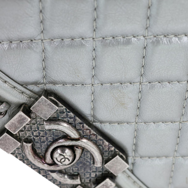 CHANEL Boy Flap Quilted Lambskin Leather Chain Around Top Handle Crossbody Bag Grey