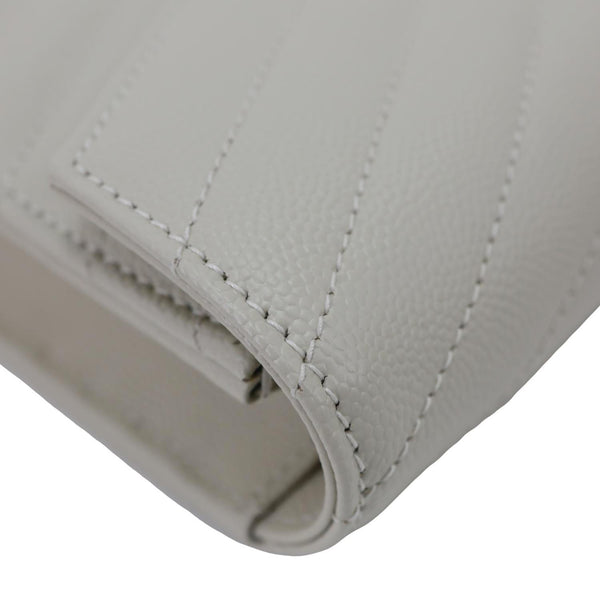 YVES SAINT LAURENT Cassandre Envelope Chevron Grain De Poudre Leather Chain Wallet Off White