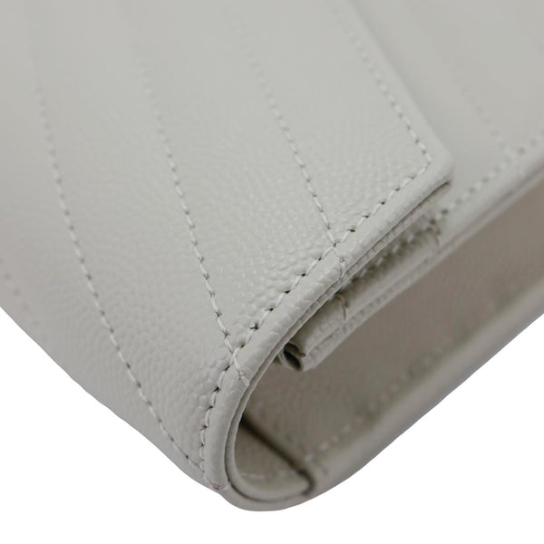 YVES SAINT LAURENT Cassandre Envelope Chevron Grain De Poudre Leather Chain Wallet Off White