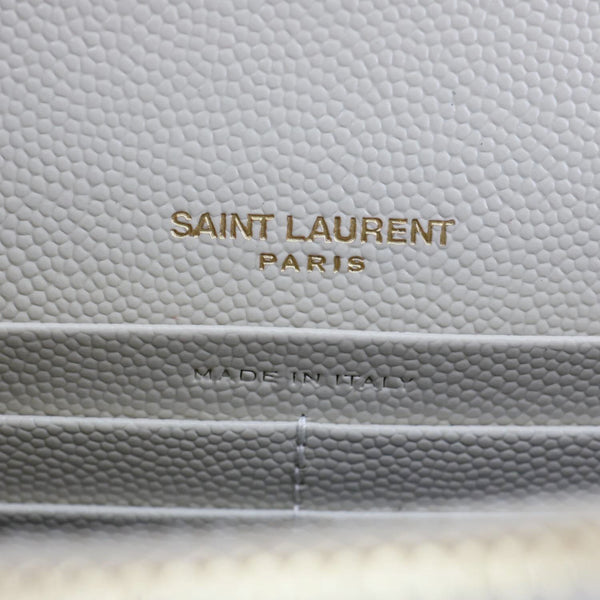 YVES SAINT LAURENT Cassandre Envelope Chevron Grain De Poudre Leather Chain Wallet Off White