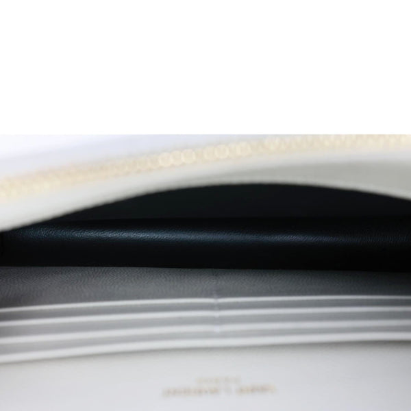 YVES SAINT LAURENT Cassandre Envelope Chevron Grain De Poudre Leather Chain Wallet Off White