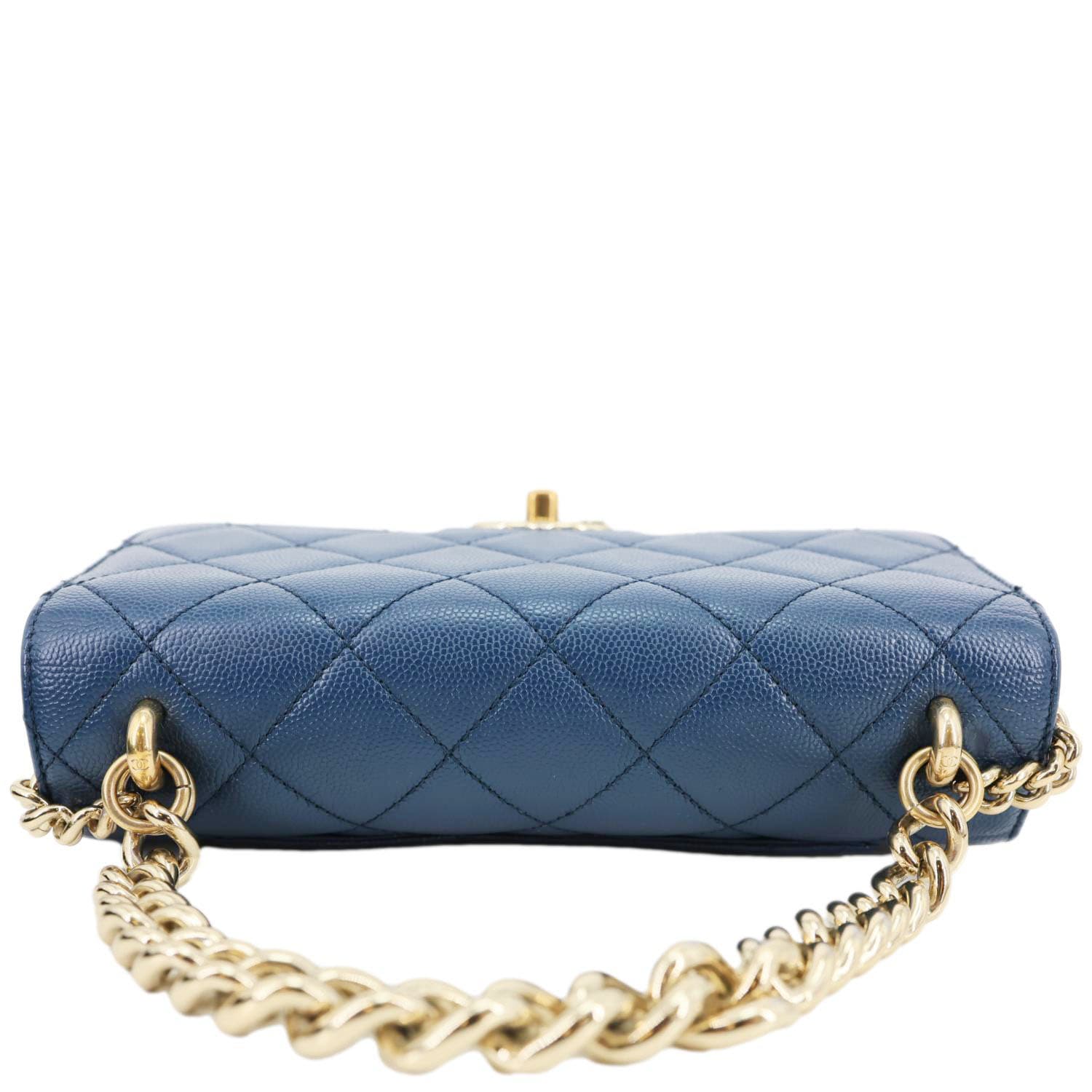CHANEL Studded Straight Lined Flap Small Quilted Caviar Leather Crossb