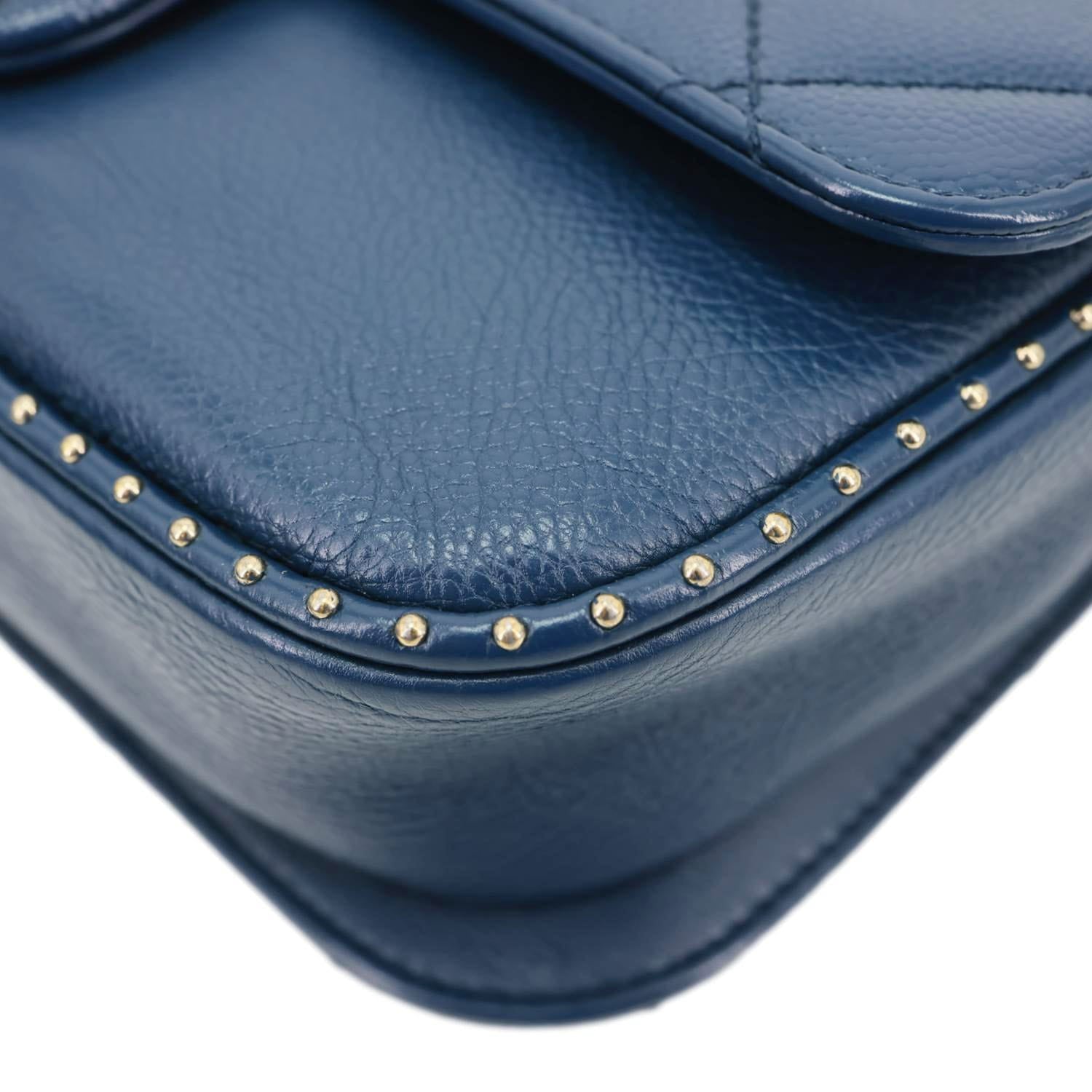 CHANEL Studded Straight Lined Flap Small Quilted Caviar Leather Crossb