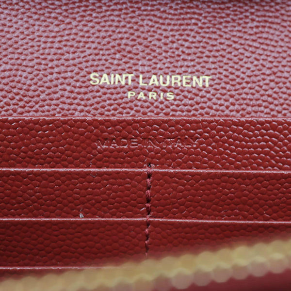 YVES SAINT LAURENT Envelope Grain De Poudre Chevron Leather Wallet On Chain Burgundy