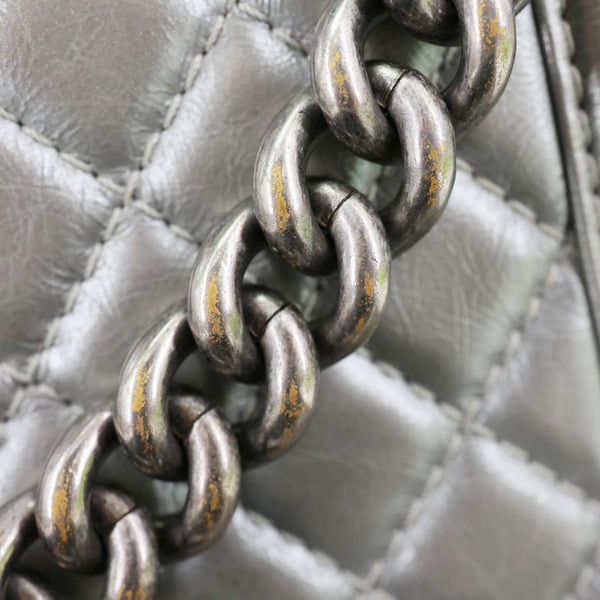 CHANEL Boy Flap Quilted Lambskin Leather Chain Around Top Handle Crossbody Bag Grey
