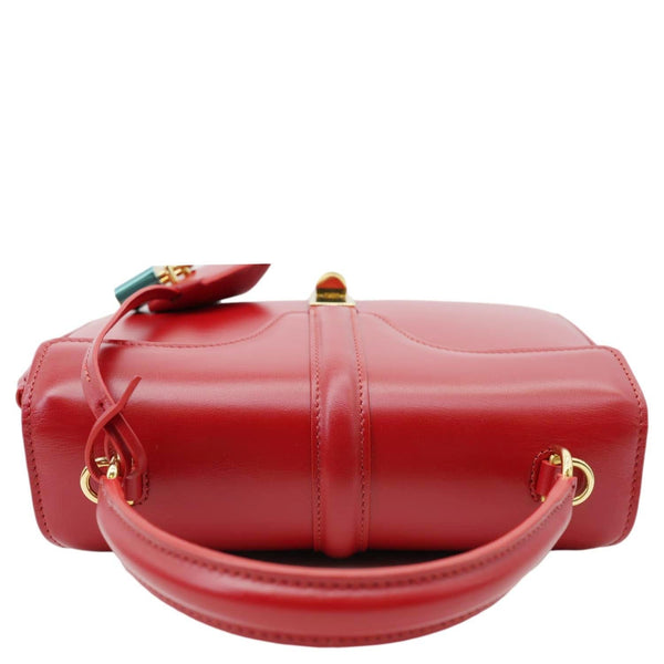 CELINE 16 Small Satinated Leather Top Handle Shoulder Bag Red