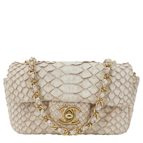 CHANEL Flap Extra Mini Python Leather Crossbody Bag Cream
