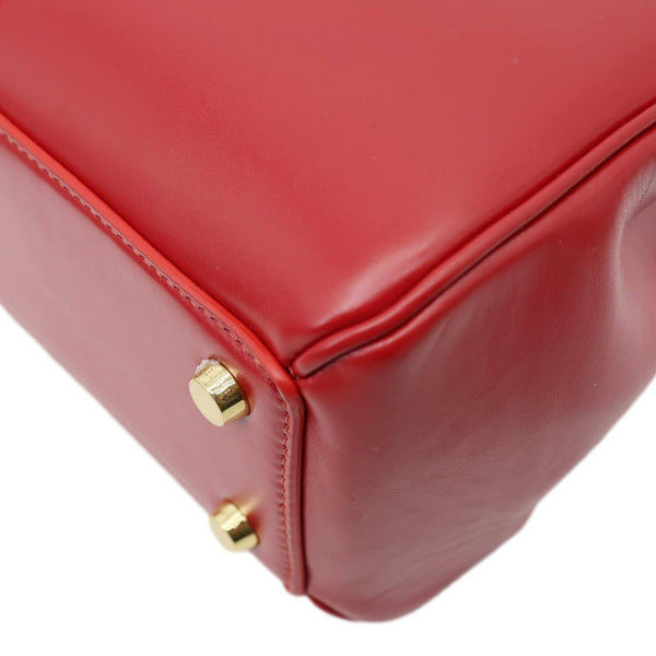 CELINE 16 Small Satinated Leather Top Handle Shoulder Bag Red