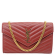 YVES SAINT LAURENT Envelope Grain De Poudre Chevron Leather Wallet On Chain Burgundy