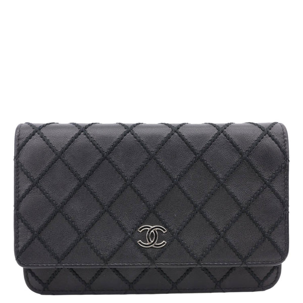 CHANEL Diamond Stitch Wallet On Chain Calfskin WOC Crossbody Bag Black