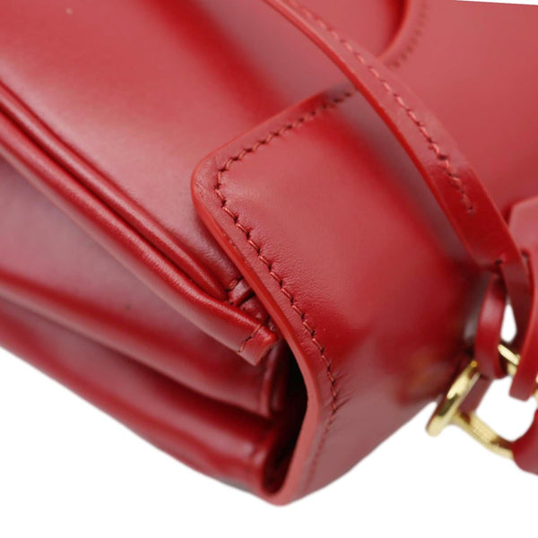 CELINE 16 Small Satinated Leather Top Handle Shoulder Bag Red