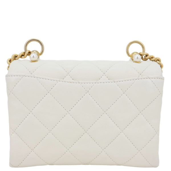 CHANEL Pearl CC Accordion Flap Quilted Calfskin Leather Shoulder Bag White
