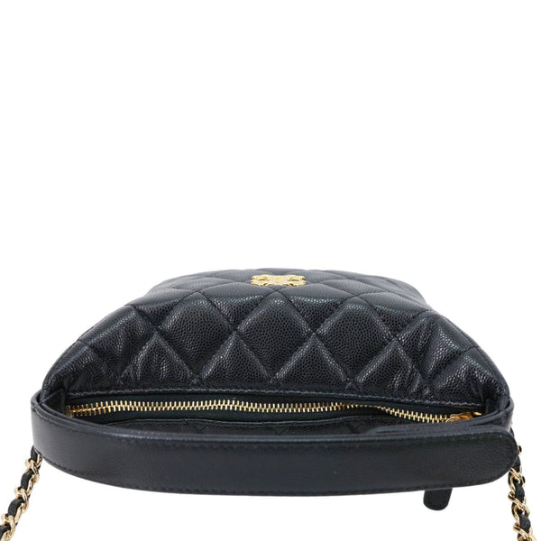 CHANEL CC Caviar Leather Clutch with Chain Hobo Bag Black