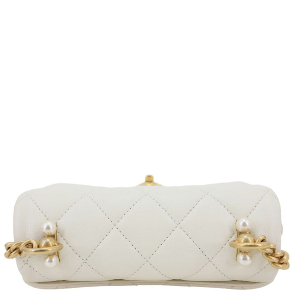 CHANEL Pearl CC Accordion Flap Quilted Calfskin Leather Shoulder Bag White