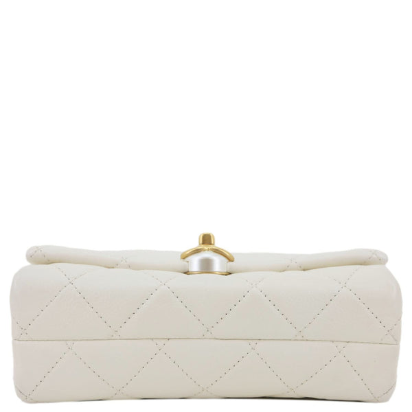 CHANEL Pearl CC Accordion Flap Quilted Calfskin Leather Shoulder Bag White