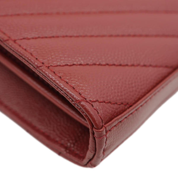 YVES SAINT LAURENT Envelope Grain De Poudre Chevron Leather Wallet On Chain Burgundy