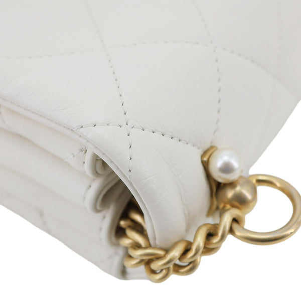CHANEL Pearl CC Accordion Flap Quilted Calfskin Leather Shoulder Bag White