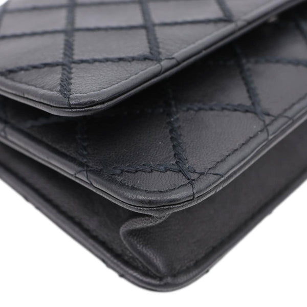 CHANEL Diamond Stitch Wallet On Chain Calfskin WOC Crossbody Bag Black