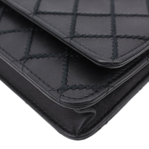 CHANEL Diamond Stitch Wallet On Chain Calfskin WOC Crossbody Bag Black