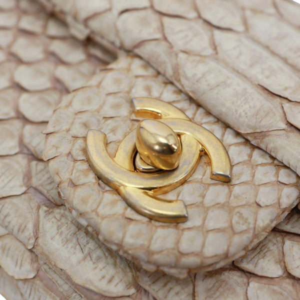 CHANEL Flap Extra Mini Python Leather Crossbody Bag Cream