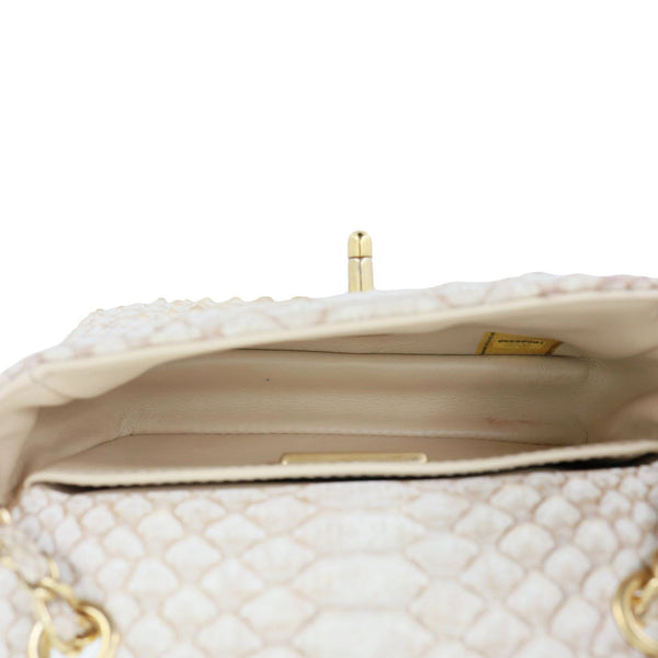 CHANEL Flap Extra Mini Python Leather Crossbody Bag Cream