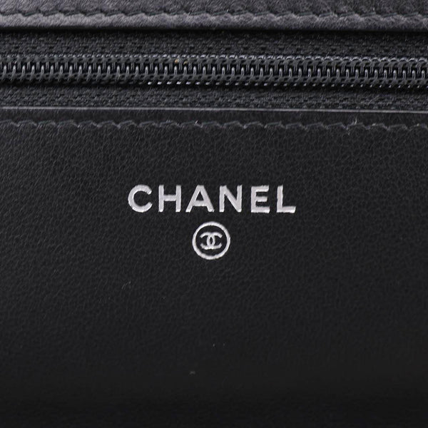 CHANEL Diamond Stitch Wallet On Chain Calfskin WOC Crossbody Bag Black