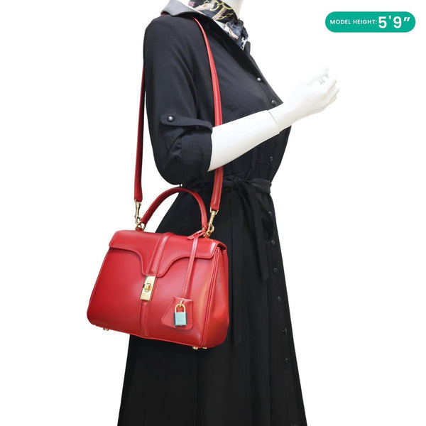 CELINE 16 Small Satinated Leather Top Handle Shoulder Bag Red