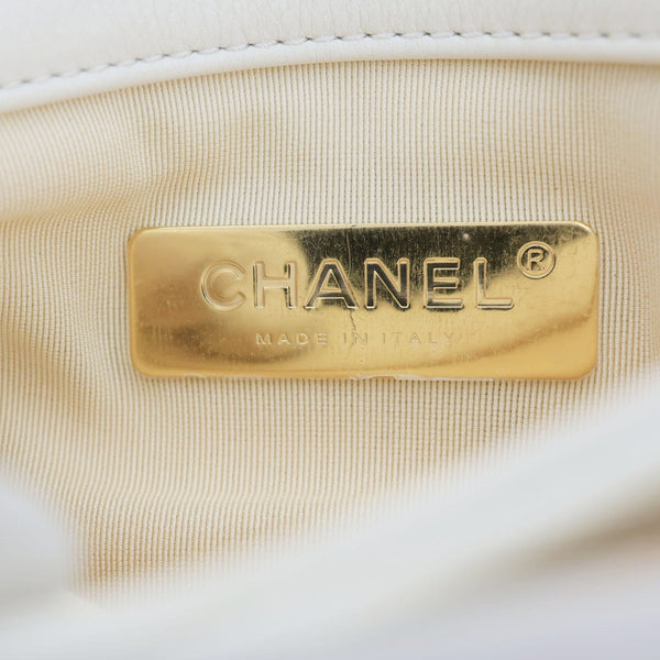 CHANEL Pearl CC Accordion Flap Quilted Calfskin Leather Shoulder Bag White