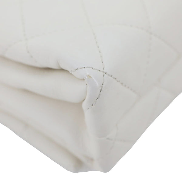 CHANEL Pearl CC Accordion Flap Quilted Calfskin Leather Shoulder Bag White