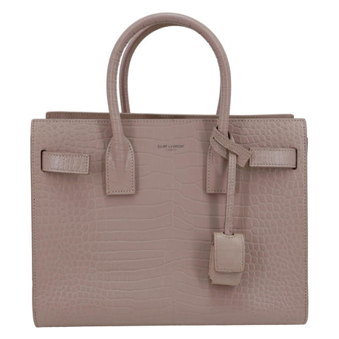 YVES SAINT LAURENT Sac de Jour Crocodile Embossed Leather Satchel Bag Blush Pink
