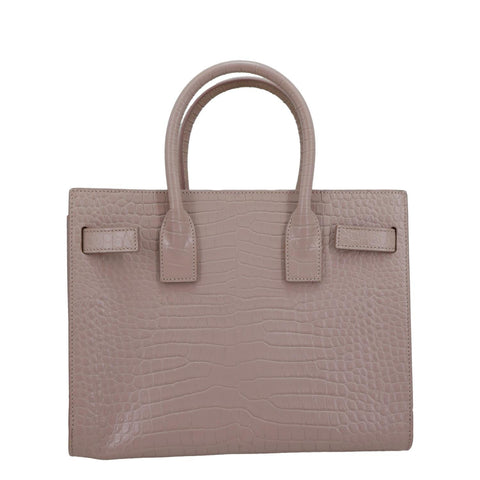 YVES SAINT LAURENT Sac de Jour Crocodile Embossed Leather Satchel Bag Blush Pink