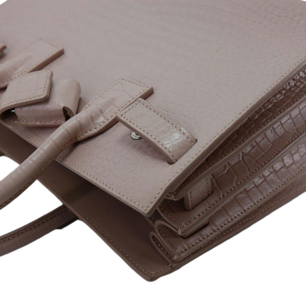 YVES SAINT LAURENT Sac de Jour Crocodile Embossed Leather Satchel Bag Blush Pink