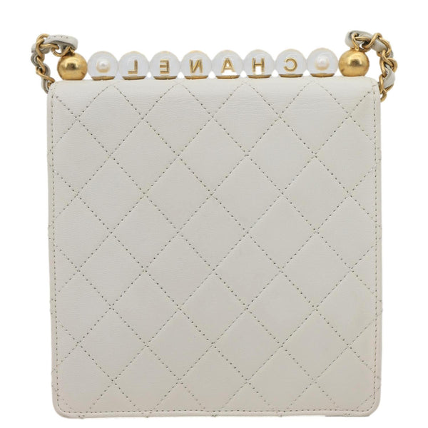 CHANEL Chic Pearls Flap Quilted Calfskin Leather Shoulder Bag White