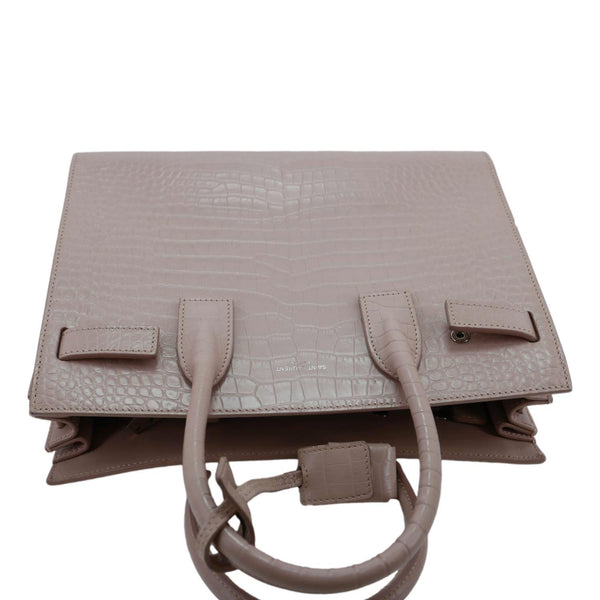YVES SAINT LAURENT Sac de Jour Crocodile Embossed Leather Satchel Bag Blush Pink
