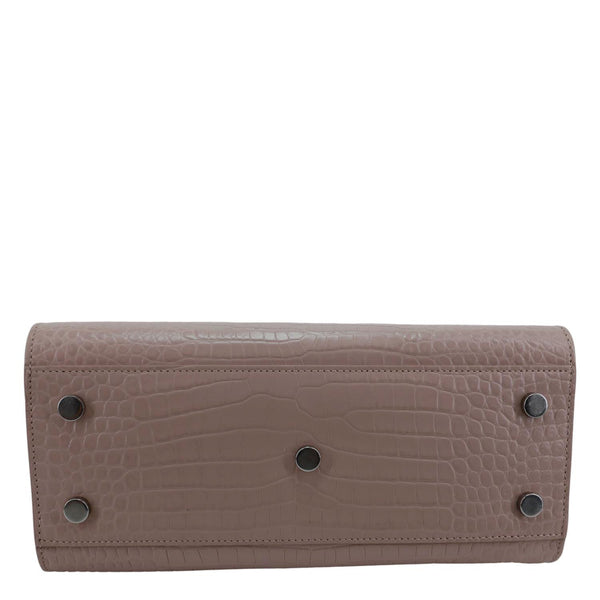 YVES SAINT LAURENT Sac de Jour Crocodile Embossed Leather Satchel Bag Blush Pink
