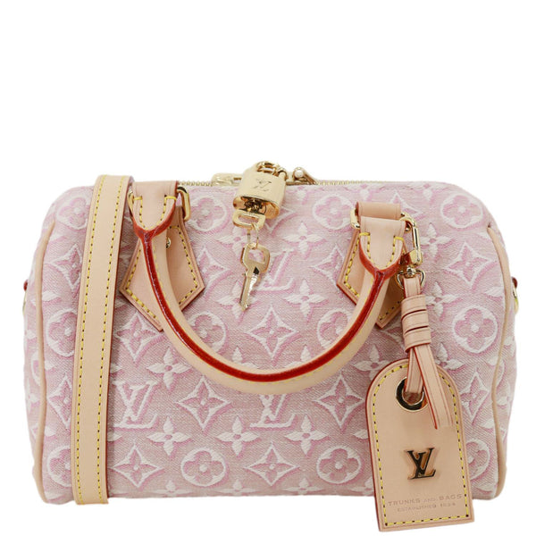 LOUIS VUITTON Speedy 20 Bandouliere Monogram Emblème Canvas Shoulder Bag Rose Ruban