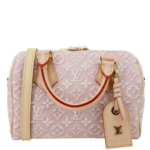 LOUIS VUITTON Speedy 20 Bandouliere Monogram Emblème Canvas Shoulder Bag Rose Ruban