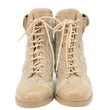 CHANEL Tweed Patent Leather Combat Boots Tan Size 37.5