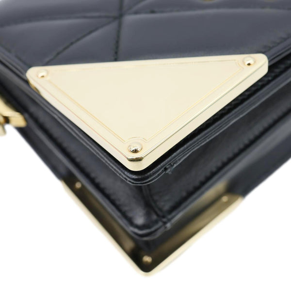 PRADA Quilted Nappa Stitched Leather Crossbody Bag Black